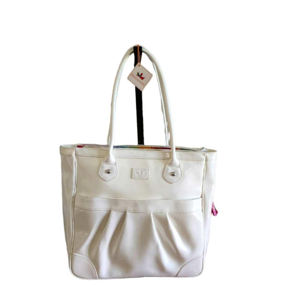NWT Baekgaard Pearl  White Genuine  Patent Leather Tote